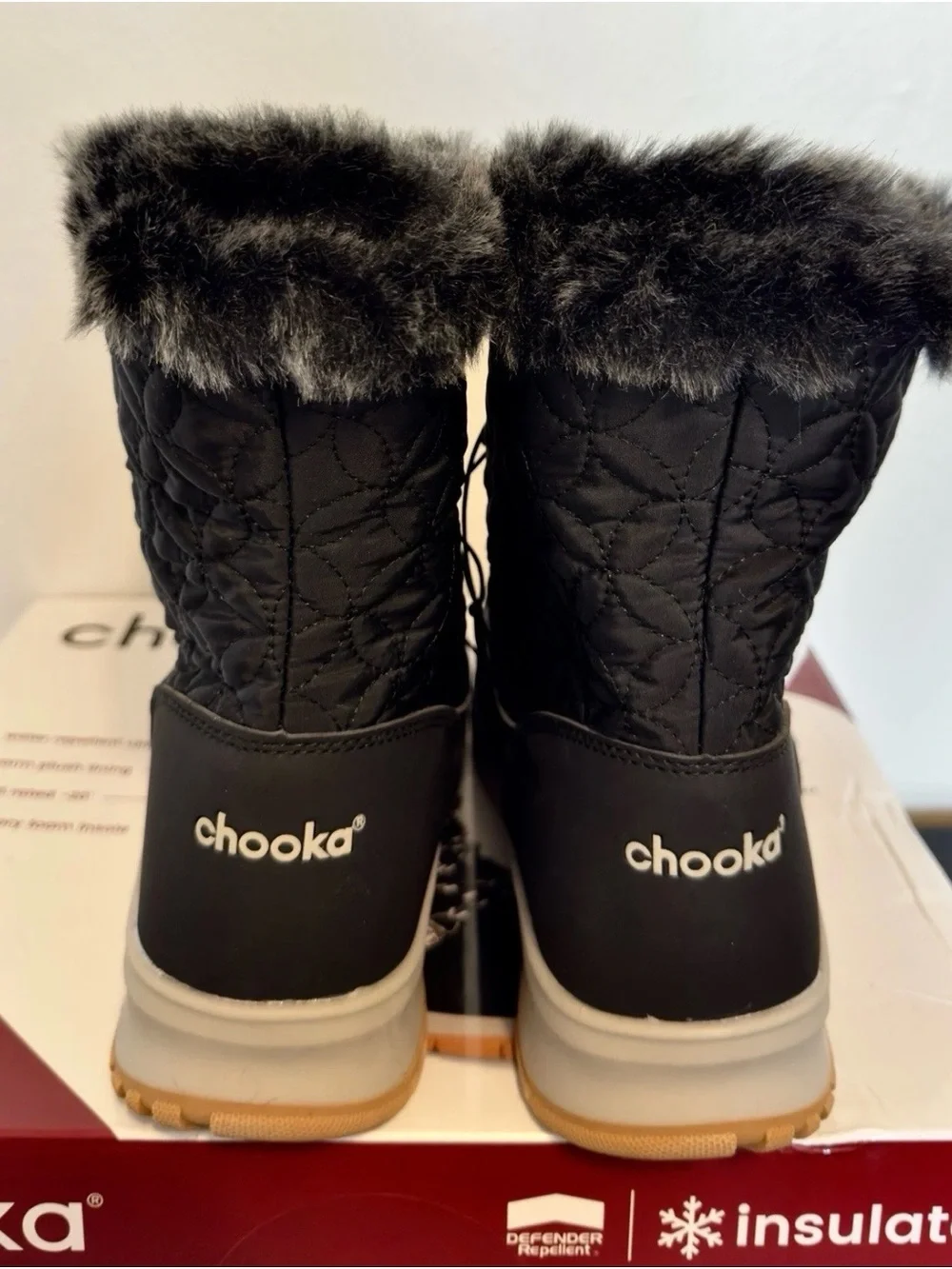 chooka Black Quilted Faux Fur Lace-Up Winter Boot